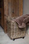 Rattan Square Storage Basket on Wheels: Large