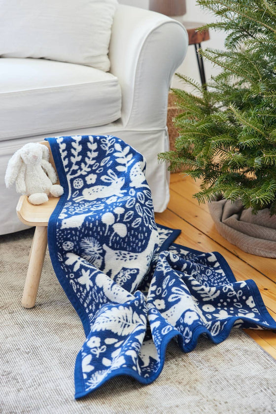 Whimsical Woods Navy Mini Blanket: Mini