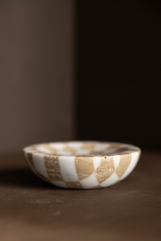 Checkered Travertine & Marble Dish