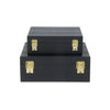 Lusan Set of 2 Square Nesting Decorative Storage Boxes: Navy Blue Shagreen