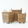 Rattan Square Storage Basket on Wheels: Large
