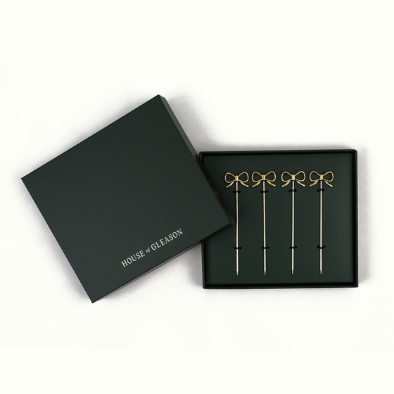 Gold Bow Cocktail Picks: Set of 4