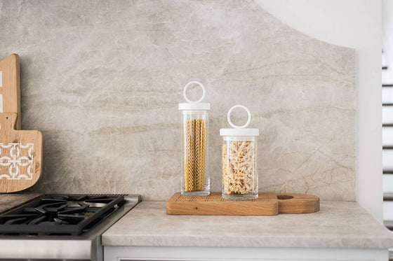 White Wood Glass Canister: Tall