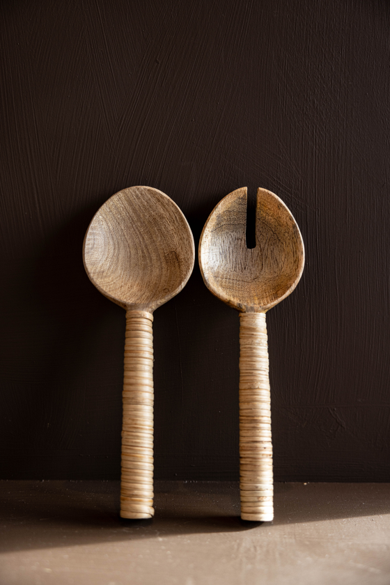 Rattan Salad Server Set