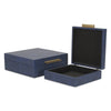 Lusan Set of 2 Square Nesting Decorative Storage Boxes: Navy Blue Shagreen