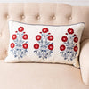 Red White And Blue Embroidered Floral Lumbar Pillow