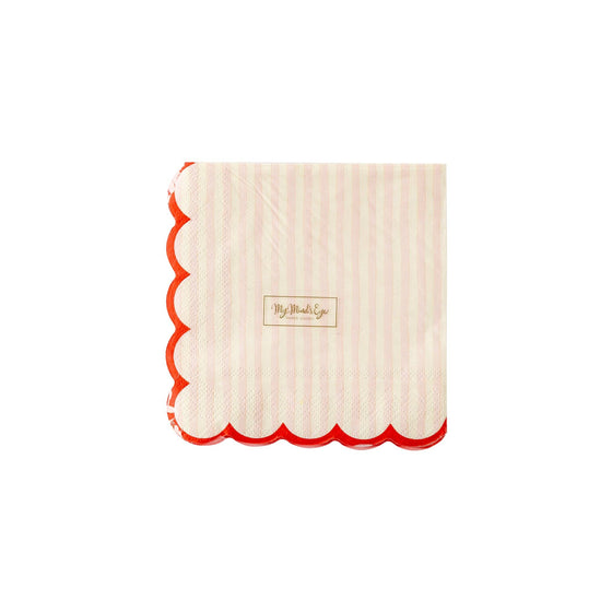 Pink Stripe Scallop Cocktail Napkin