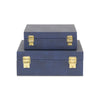 Lusan Set of 2 Square Nesting Decorative Storage Boxes: Navy Blue Shagreen