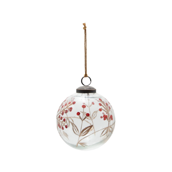 4" Etched Berry Glass Ornament