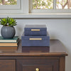 Lusan Set of 2 Square Nesting Decorative Storage Boxes: Navy Blue Shagreen