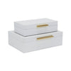 Lusan Set of 2 Rectangular Nesting Decorative Storage Boxes: Cream Shagreen