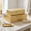 Lusan Set of 2 Rectangular Nesting Decorative Storage Boxes: Cream Shagreen