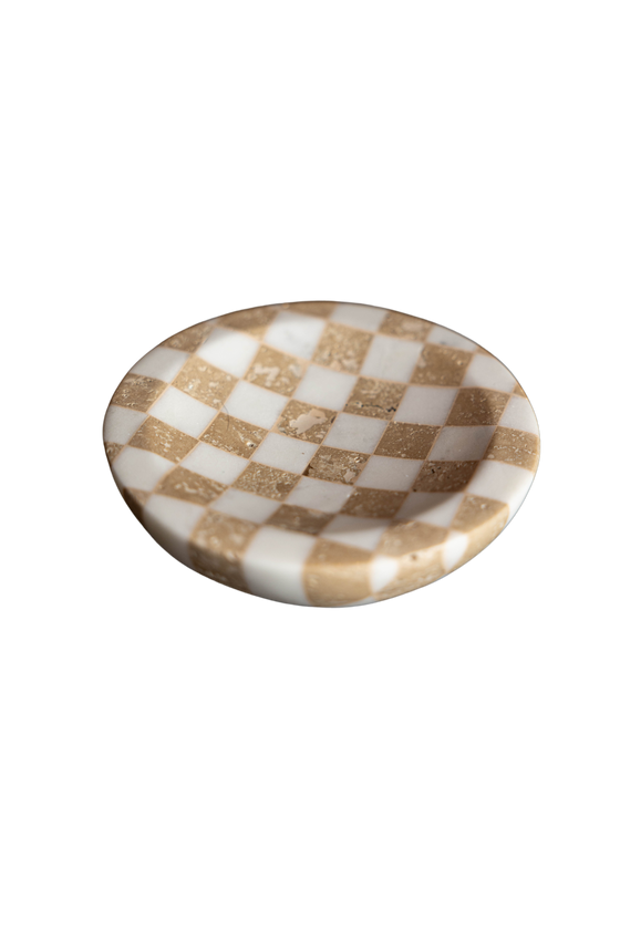 Checkered Travertine & Marble Dish