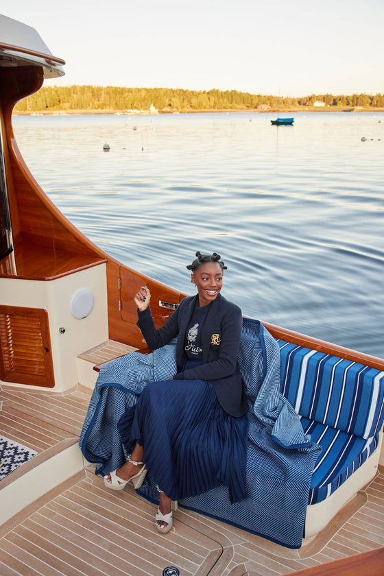 Harborview Herringbone Blanket: Navy
