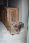 Rattan Square Storage Basket on Wheels: Large