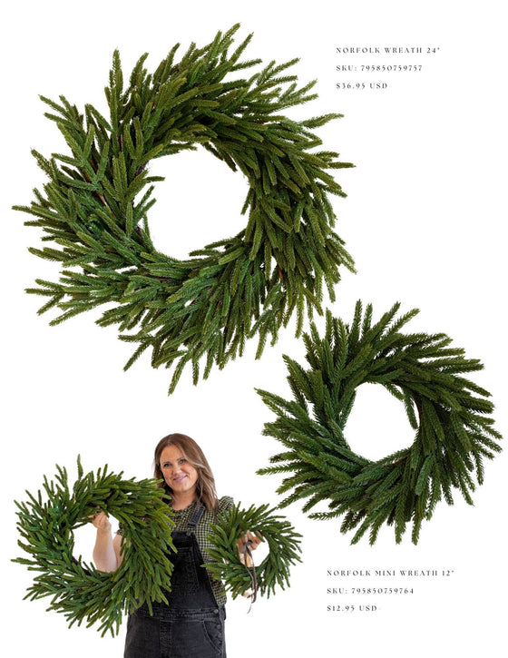 Norfolk Pine Faux Christmas Wreath 24"