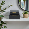 Lusan Set of 2 Square Nesting Decorative Storage Boxes: Navy Blue Shagreen