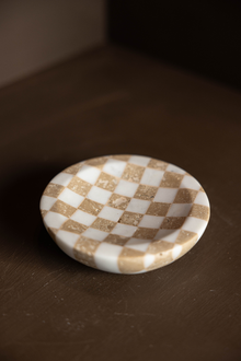  Checkered Travertine & Marble Dish