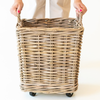 Rattan Square Storage Basket on Wheels: Large