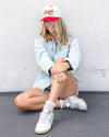 Raisin Hell Snapback Trucker Hat in Neutral Red Canvas: Neutral Red Split