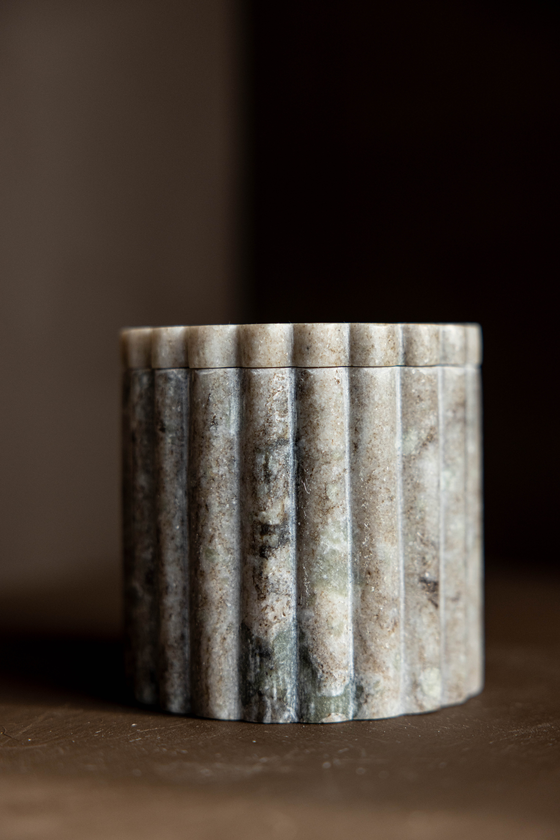 Beige Marble Fluted Jar