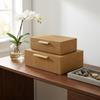 Lusan Set of 2 Rectangular Nesting Decorative Storage Boxes: Cream Shagreen
