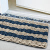 Lobster Rope™ Outdoor Doormat: Sand & Navy Cabana Stripes: Large (24" x 36")