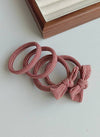 Red Striped Bow Seamless Hair Ties (Set of 4) : Assorted