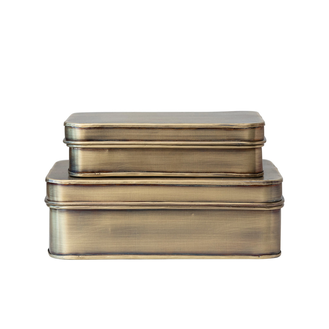  Metal Boxes, Antique Brass Finish, Set of 2