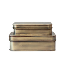  Metal Boxes, Antique Brass Finish, Set of 2
