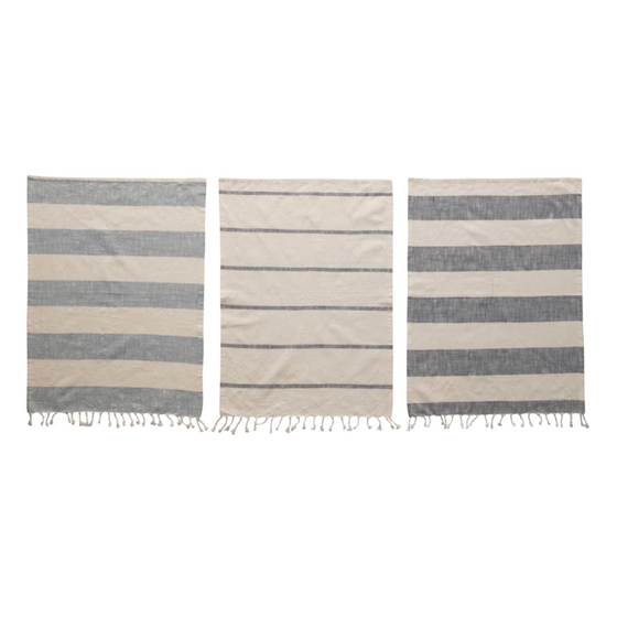 Blue Striped Tea Towels with Tassels