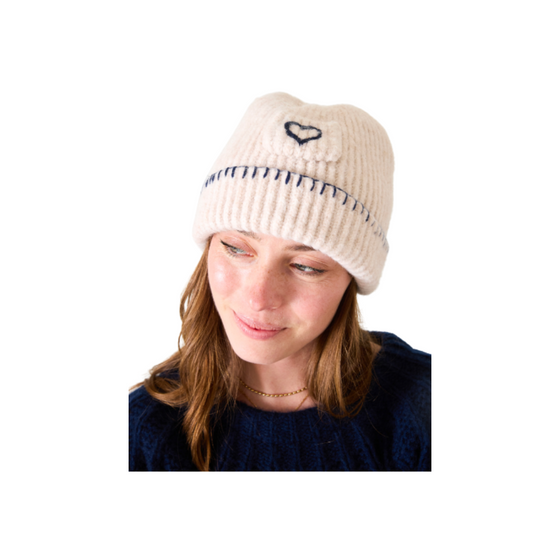 Love Whipstitch Beanie - Cream/Navy