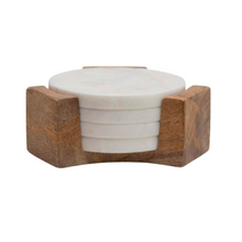  Marble Coasters in Mango Wood Case: Set of 4