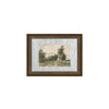 Framed artwork of a landscape with trees on a striped background
