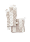 Oven Mitt + Potholder Set in Oatmeal Linen Stripe