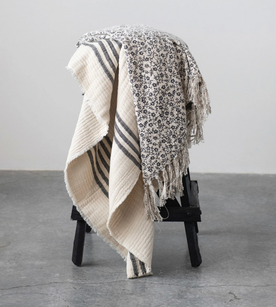 Stitched Throw with Frayed Edges