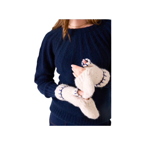 Love Whipstitch Mittens - Cream/Navy