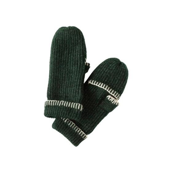 Love Whipstitch Mittens - Green/Cream
