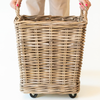 Rattan Square Storage Basket on Wheels: Large