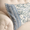 Lumbar Pillow - Knubby Slub Block Print, Sage And Blue Flor