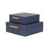 Lusan Set of 2 Square Nesting Decorative Storage Boxes: Navy Blue Shagreen