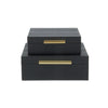 Lusan Set of 2 Square Nesting Decorative Storage Boxes: Navy Blue Shagreen