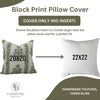 Block Print Boho Thick Linen Pillow Cover- Morpankh Border: Thick Linen / One Side Print / 22x22 Inch