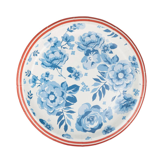 Blue Floral Round Paper Plate