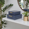 Lusan Set of 2 Square Nesting Decorative Storage Boxes: Navy Blue Shagreen