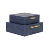 Lusan Set of 2 Square Nesting Decorative Storage Boxes: Navy Blue Shagreen