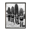 Vintage black and white photo of girls with surfboards: Beaded White Distressed Frame 305-900 Bw / 18" X 24"