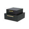 Lusan Set of 2 Square Nesting Decorative Storage Boxes: Navy Blue Shagreen