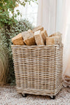 Rattan Square Storage Basket on Wheels: Large