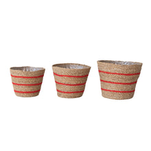  Hand-Woven Seagrass & Jute Baskets with Plastic Lining, Set of 3